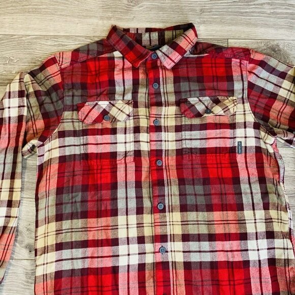 Columbia Omni-Wick Long Sleeve Button Up Flannel Shirt Men’s M Plaid Red Brown - Picture 2 of 14